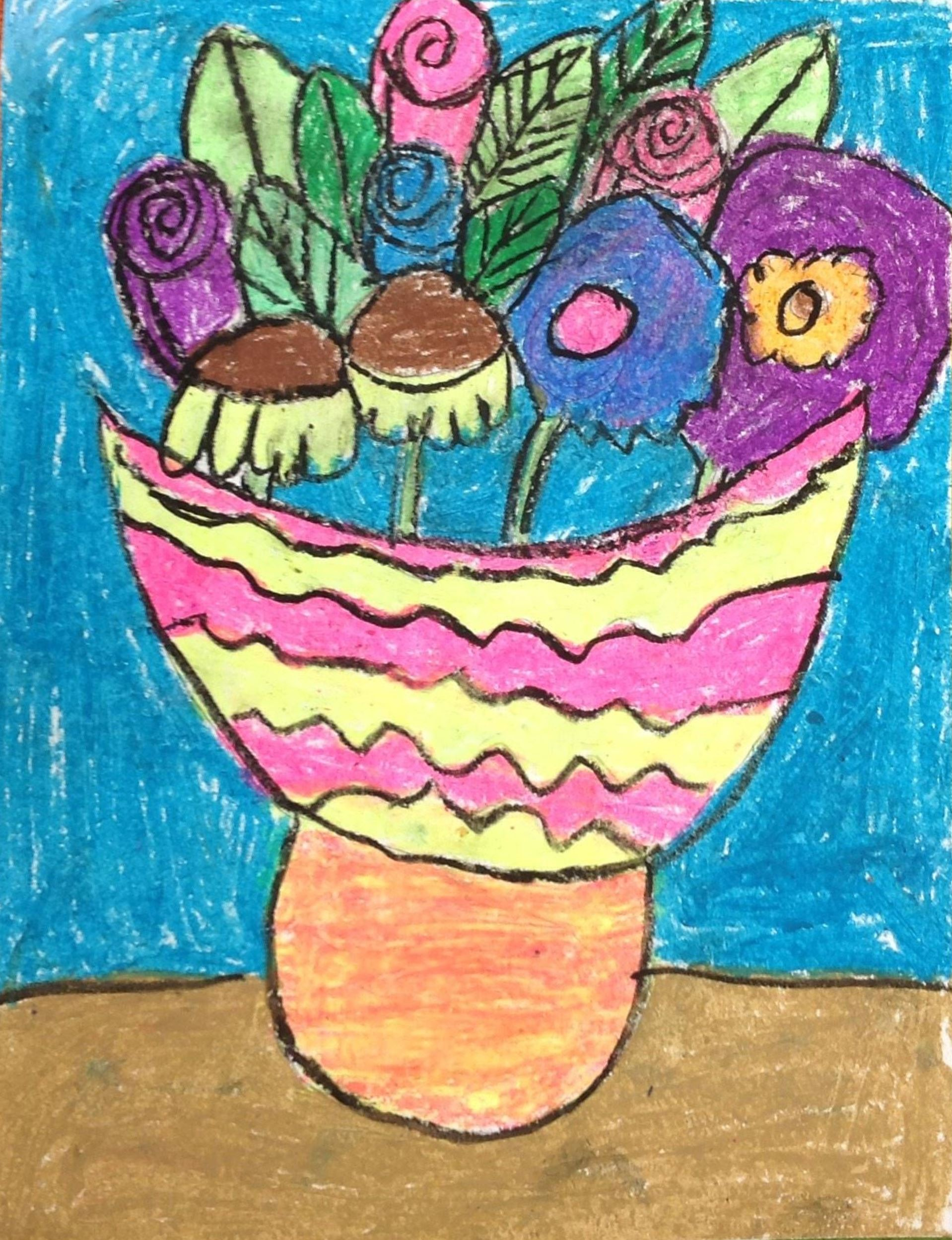 "Flowers Flowers Flowers" Caitlyn Drake oil pastels 2nd, Rockwell NFS