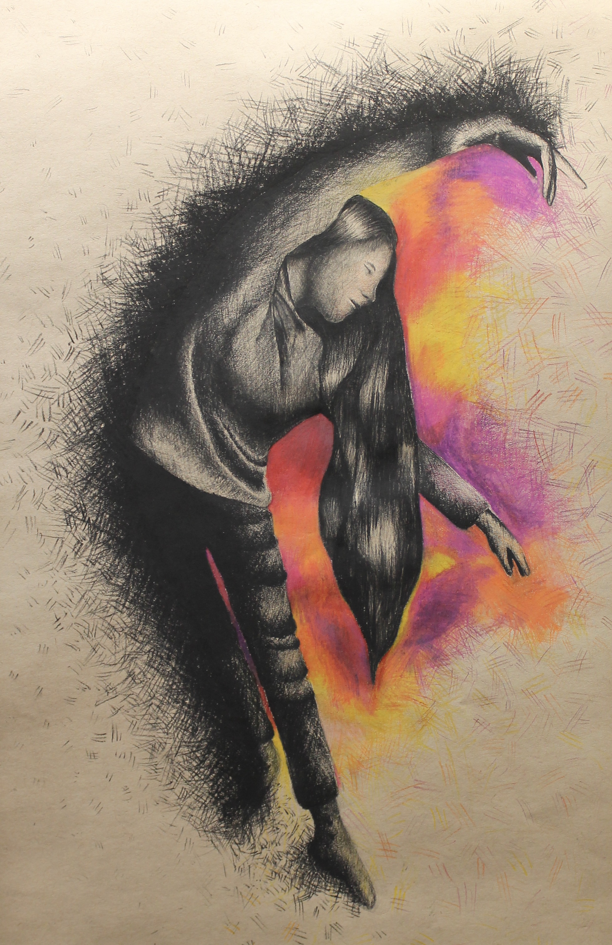 "Supernova" Marta Huss-Lederman Charcoal and Colored Pencil 12th, FAHS NFS