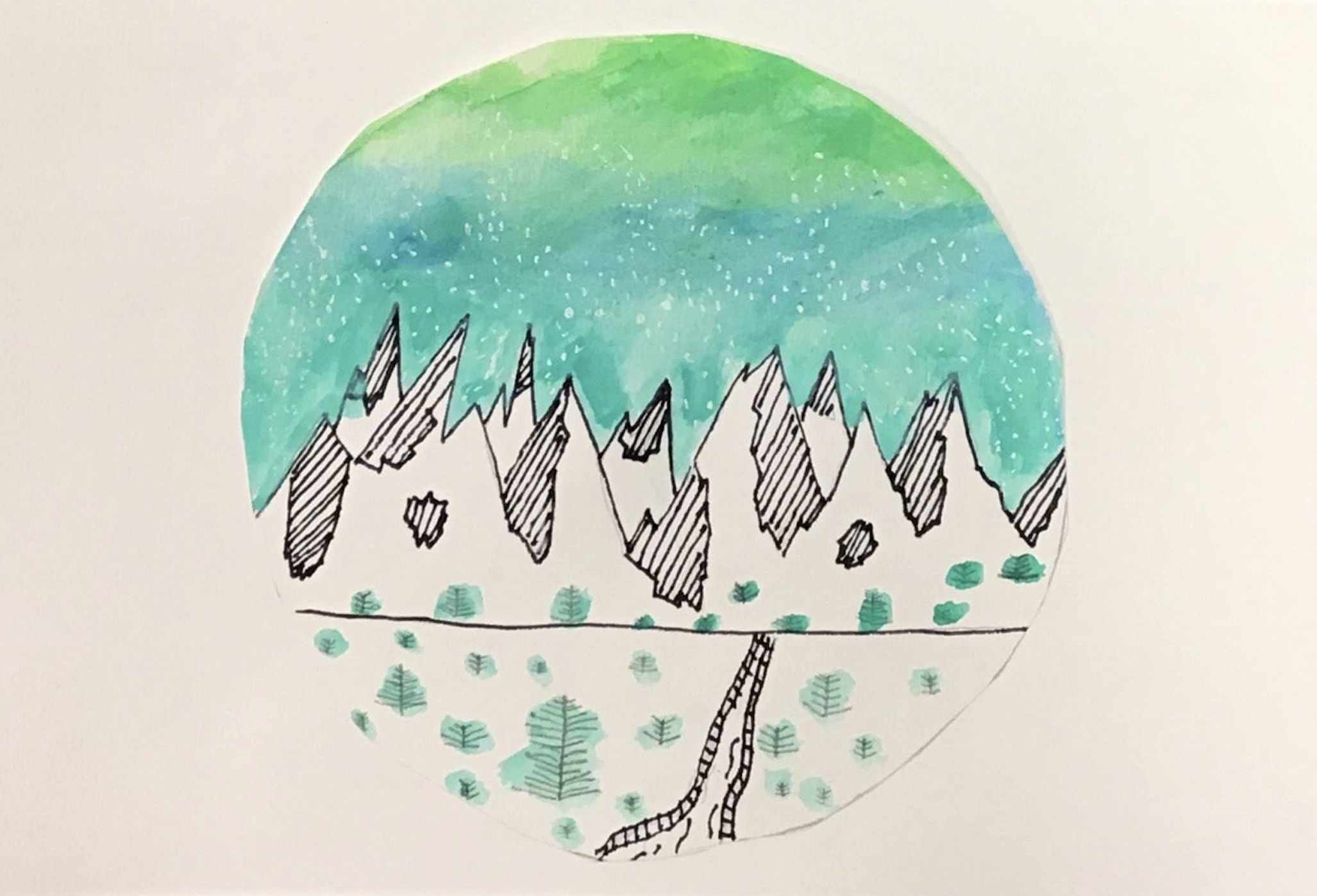 "Winter Mountains" Owen Eske Ink and Watercolor 5th, Rockwell NFS