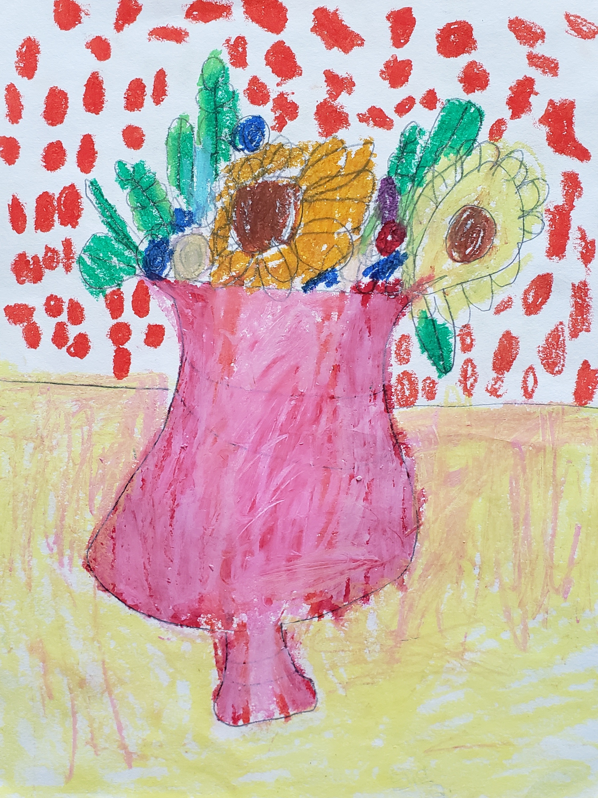 "The Happy World", Ella Hansen, Oil Pastels, Kindergarten, Rockwell, $15