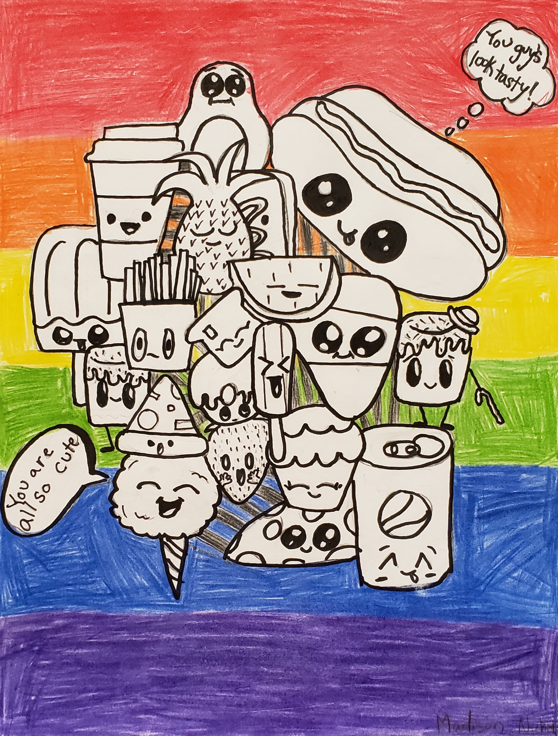 "Tasty Crew", Madison Nichols, Colored Pencil and Sharpie, 5 Rockwell, $30
