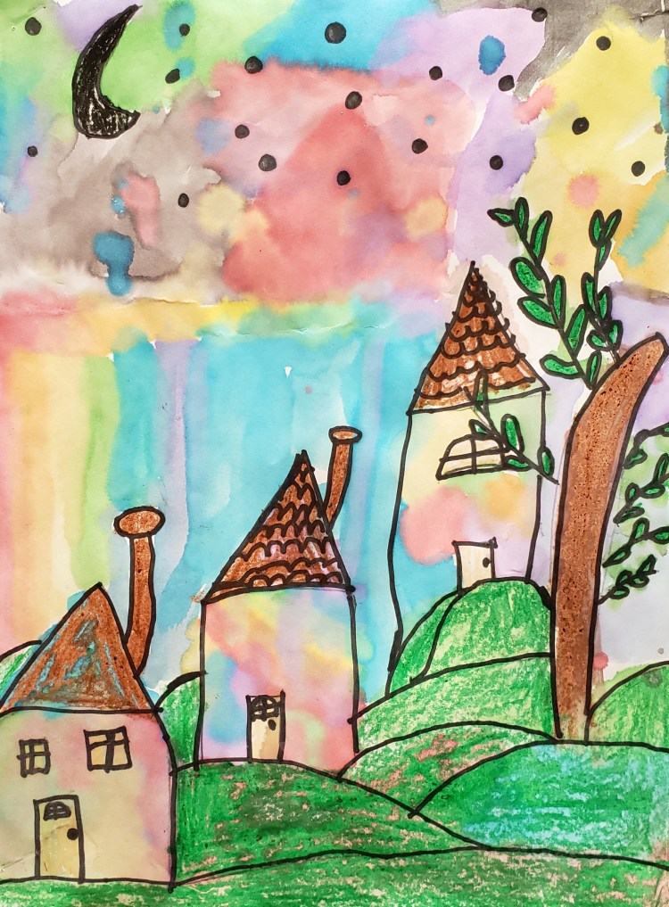 "Nighttime at the Village", Isabella Ehlers, Mixed Media, 2 Rockwell, $20