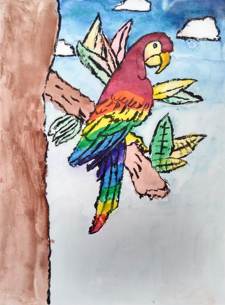 "Nature's Rainbow," Addison Edwards, Glue-resist watercolor, 3 Barrie, NFS