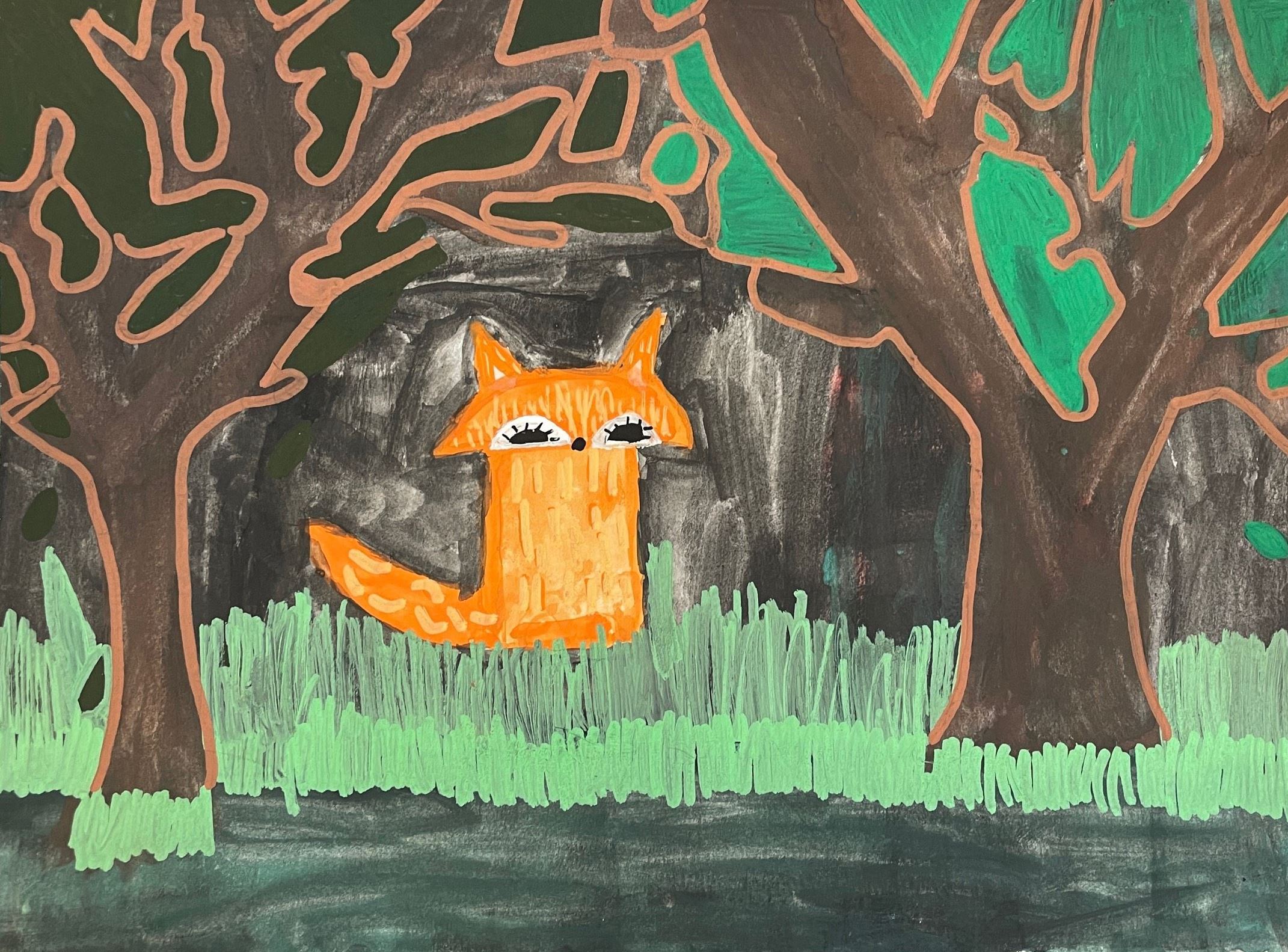 "Dark Forest" Piper Prisk Watercolor and Paint Pens 3rd grade Rockwell $30