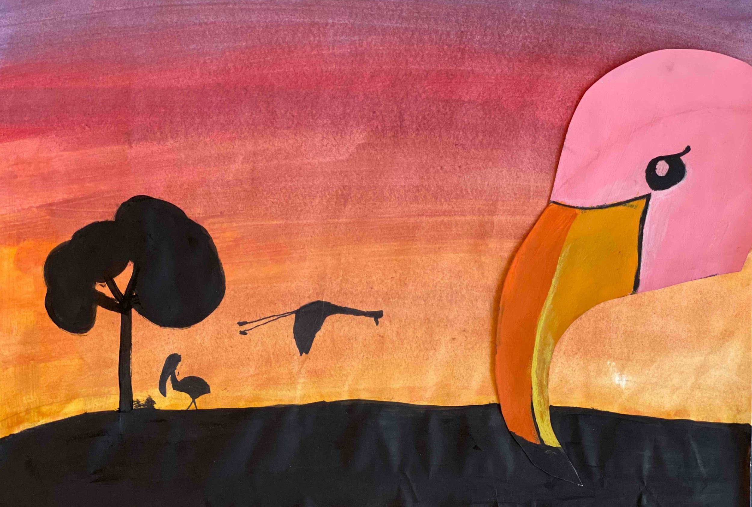 Flamingo Sunset, Lilian McKinney, Mixed Media, 4th Grade, Purdy, NFS