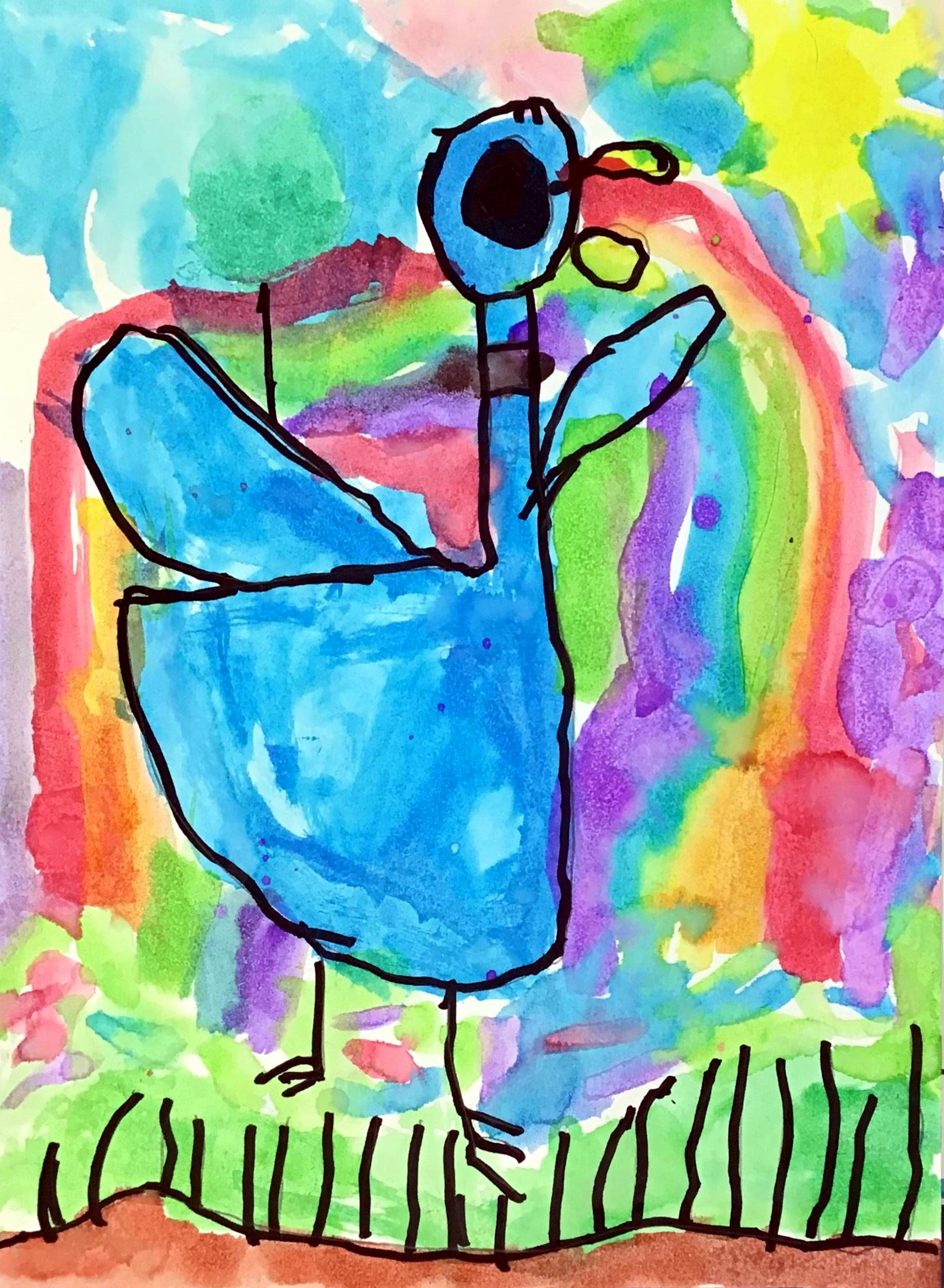 "The Pigeon Found a Rainbow above Him" Grayson U'Ren Watercolor Kindergarten Rockwell NFS