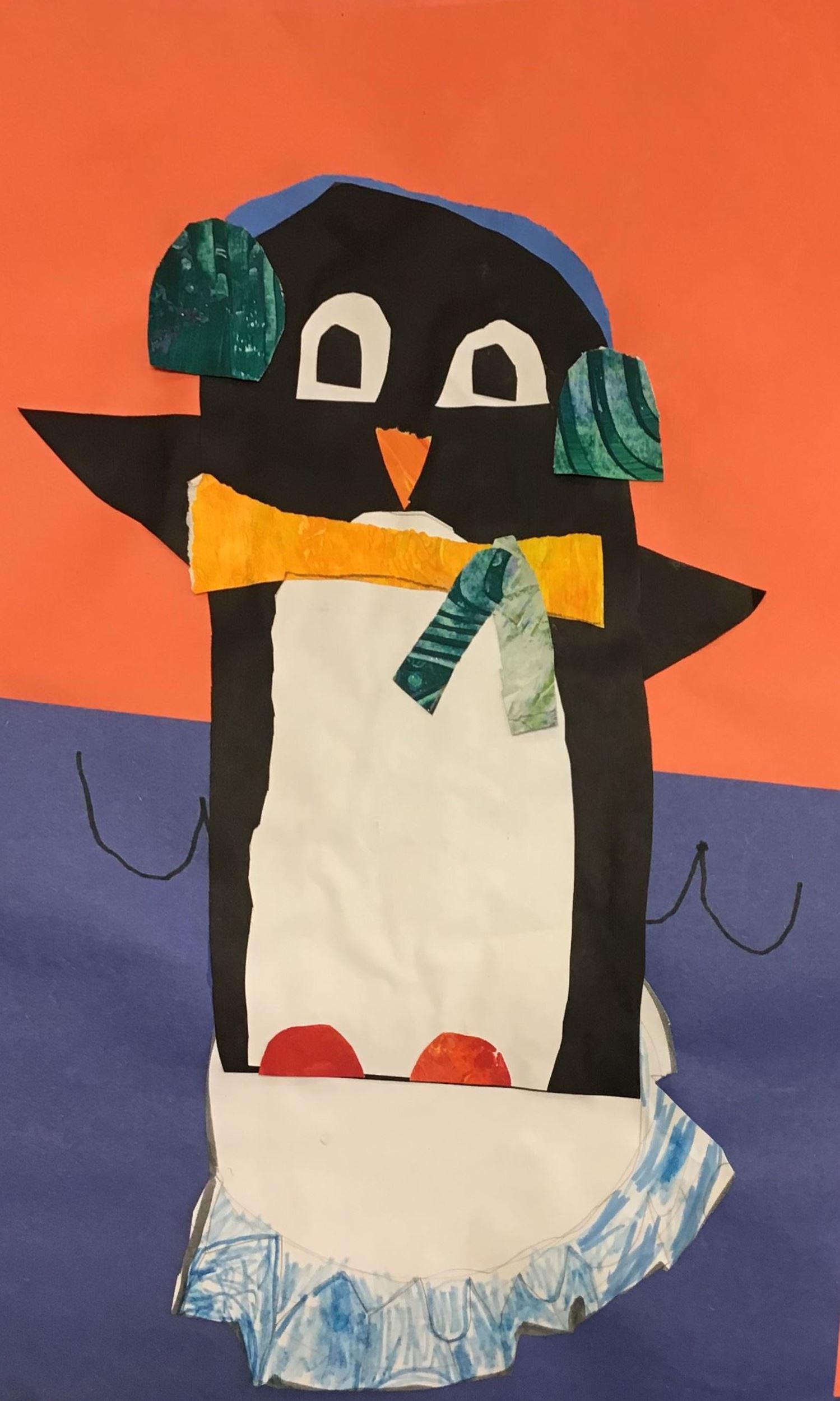 "Mr. Fluffy the Penguin" Everett Bellcour Collage Kindergarten Rockwell $20