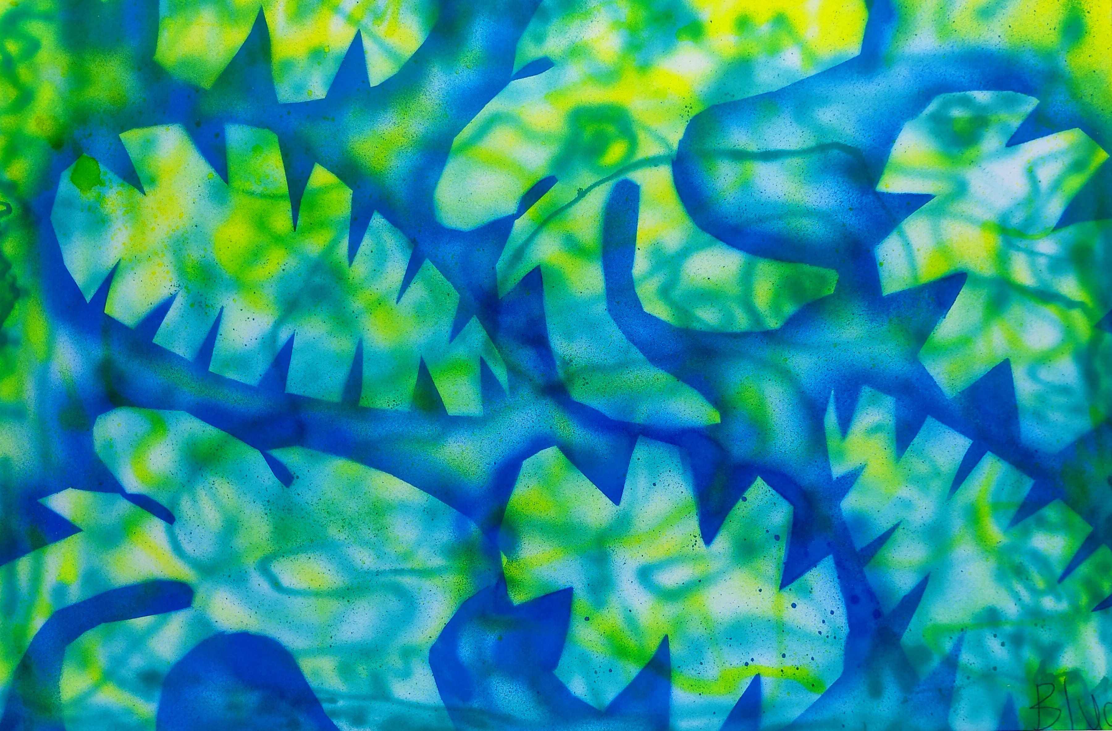 "The Secret of the Jungle", Blue Haubenschild, Handmade stencil & airbrush, 1st Grade, Barrie, NFS.