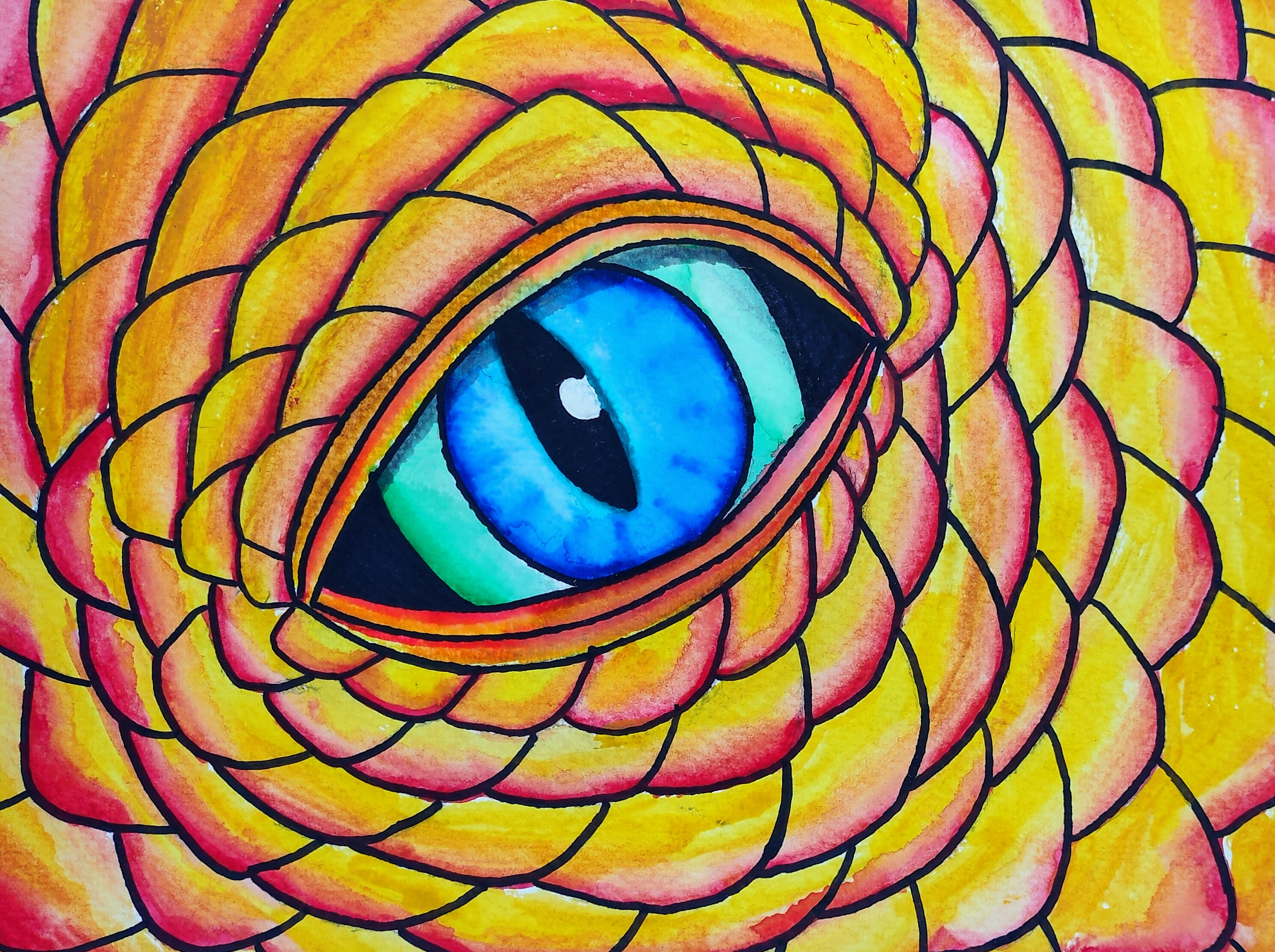 "The Deadly Stare", Cameron Holloway, Watercolor, 4th Grade, Barrie, NFS.