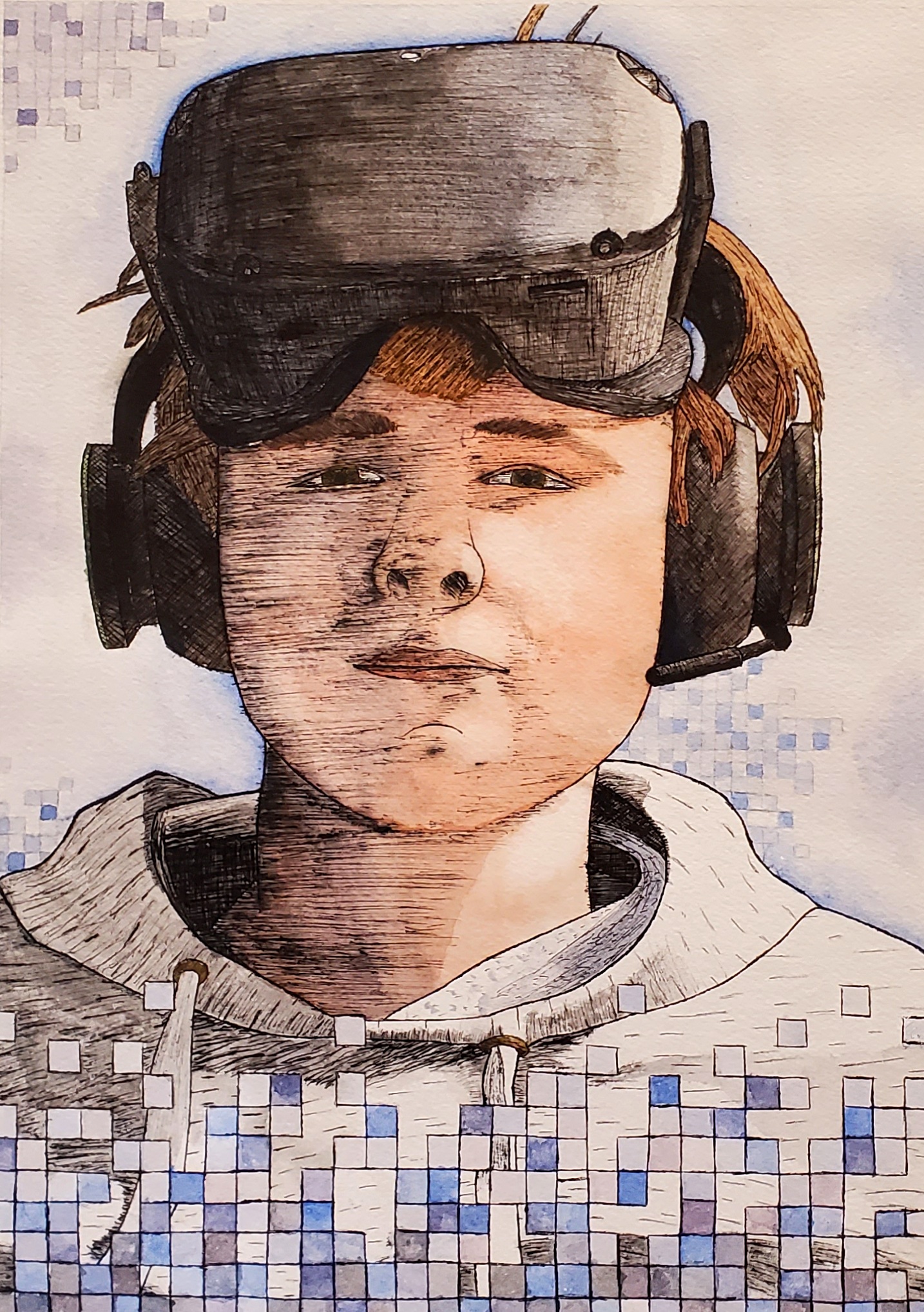 Virtual, Eli Szabo, Ink & Watercolor, 8th Grade, FAMS, NFS