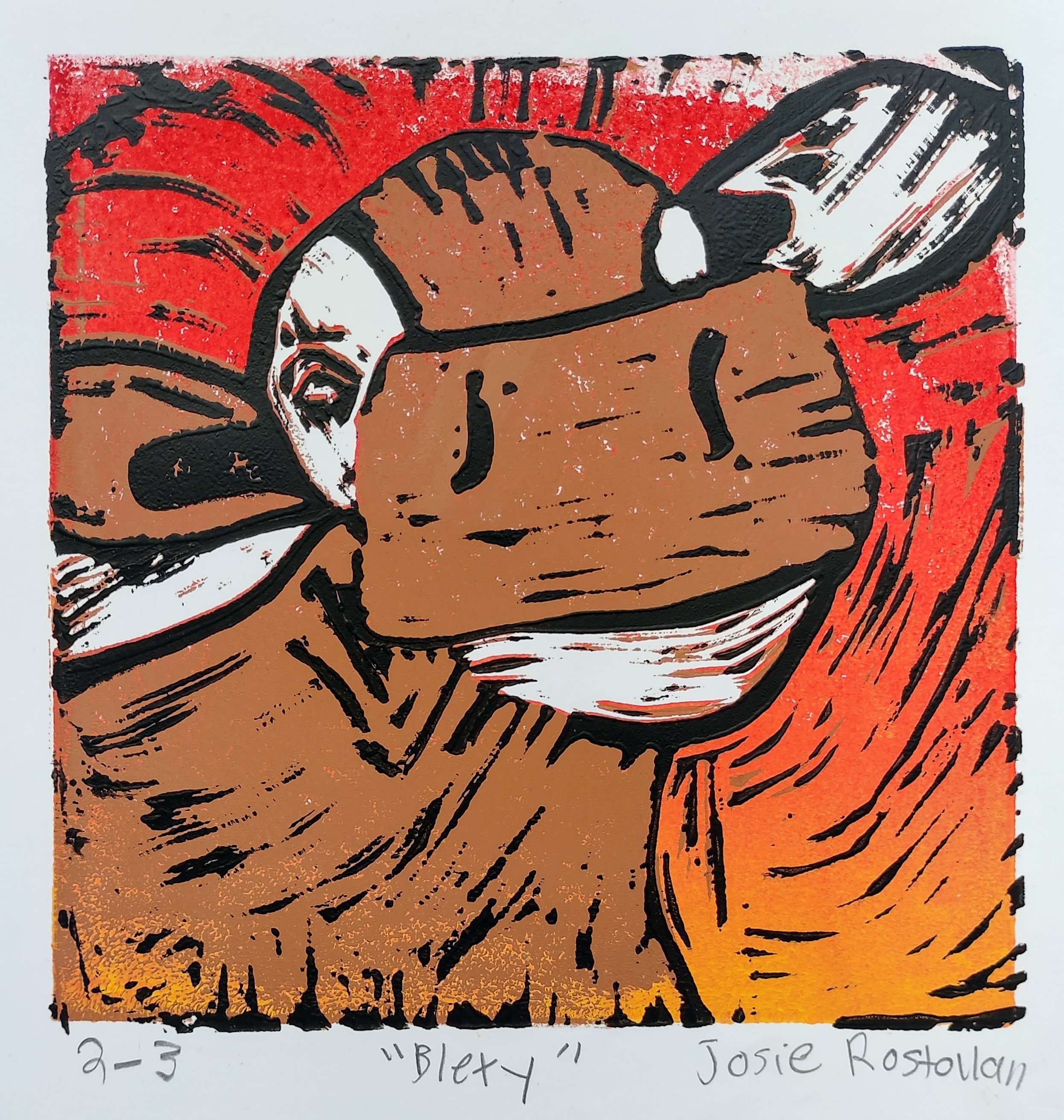 "Blexy", Josie Rostollan, Multi-color lino print, 5th Grade, Barrie, $50.