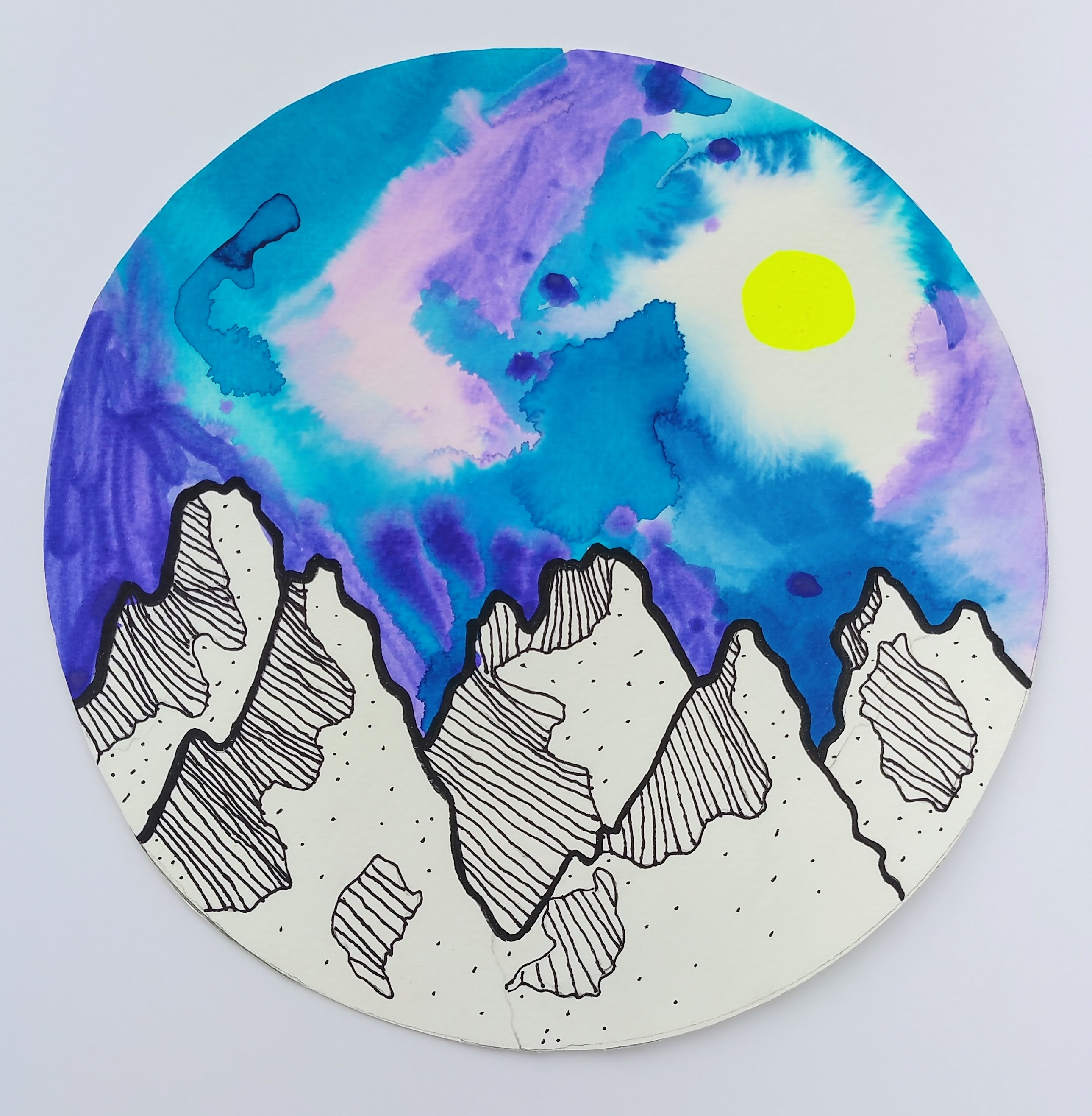 "Galaxy Moonlight", Lilla McDonald, Watercolor & Sharpie, 3rd Grade, Barrie, $20.