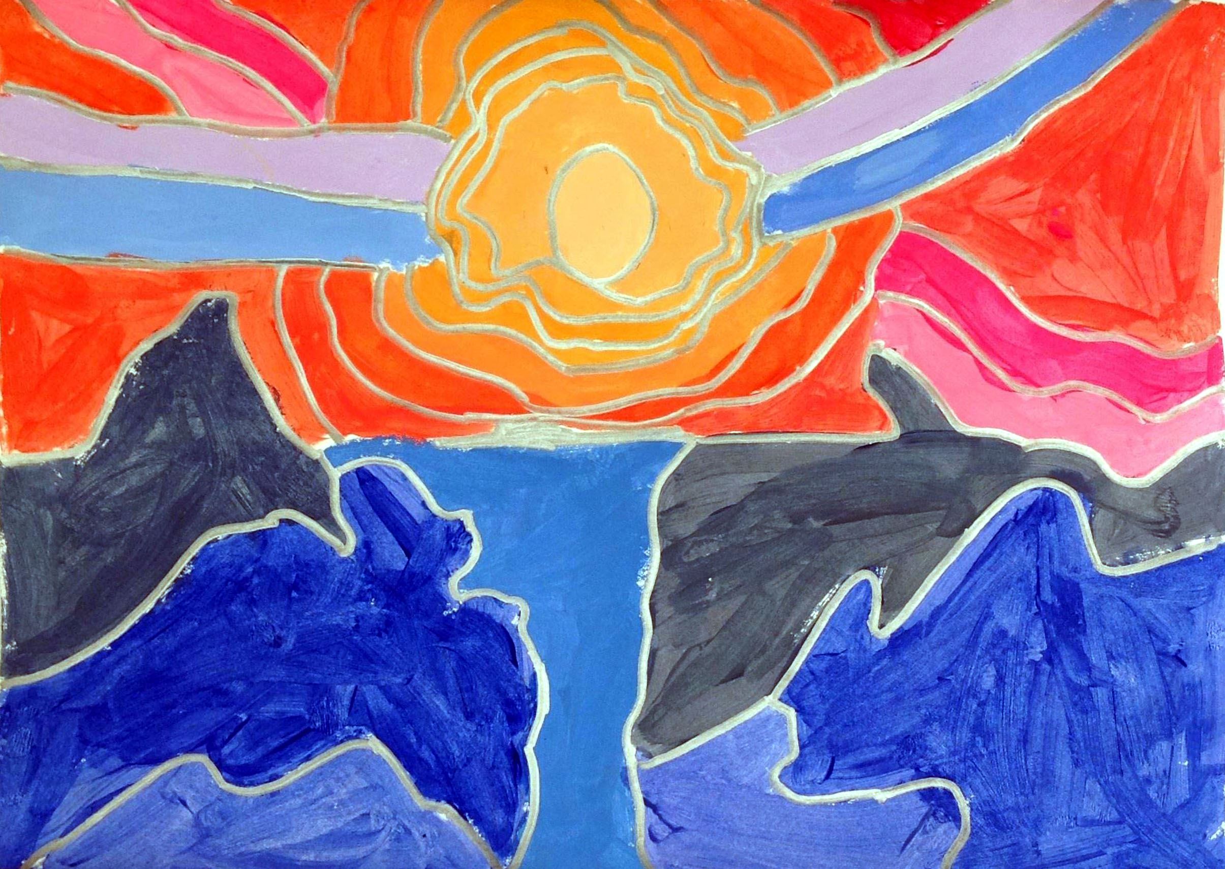 Sunset, Maci Spies, Tempera Paint, 4th Grade, Luther, NFS