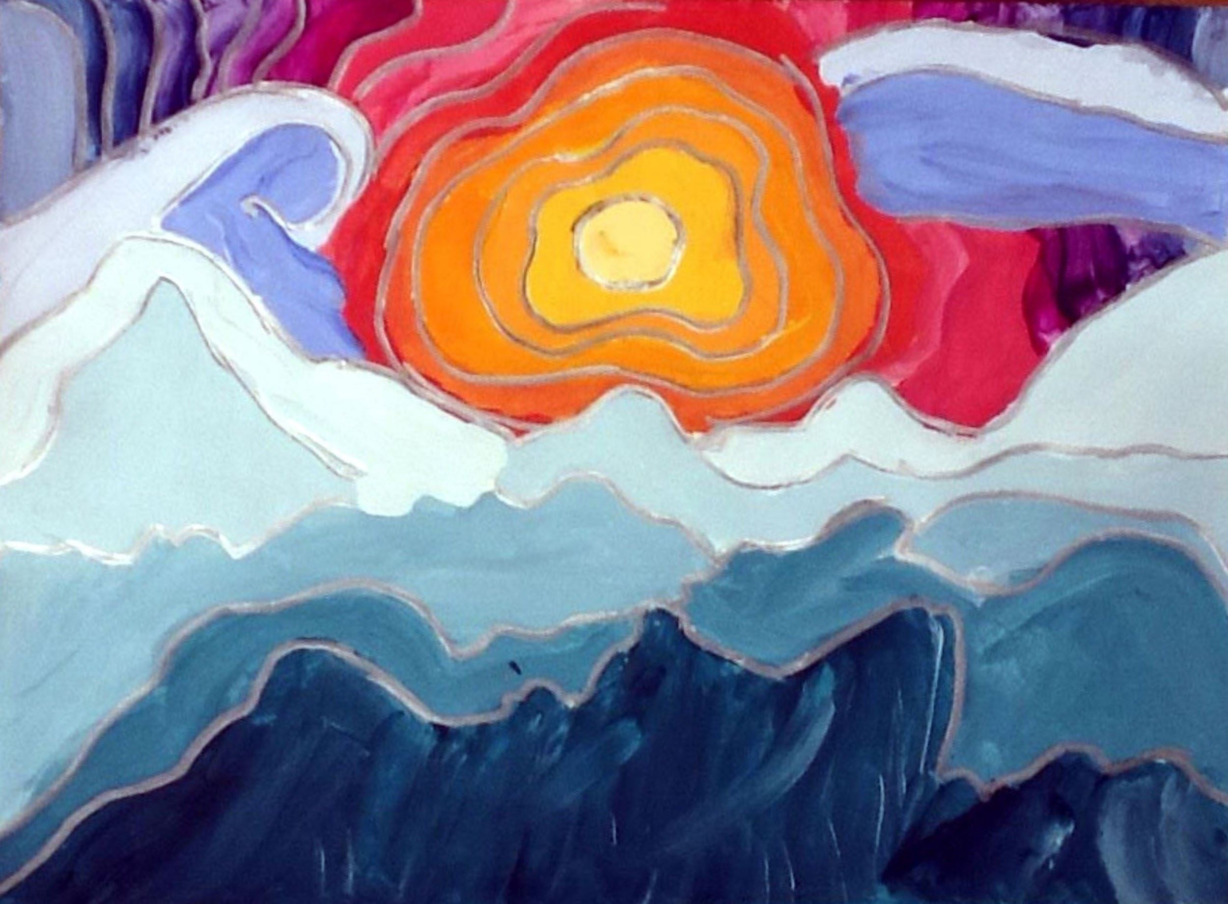 The Curvy Mountains, Elodie Thiess,Tempera Paint, 4th Grade, Luther, NFS