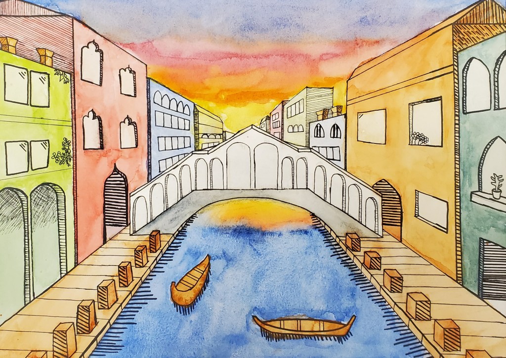 "Venetian Sunset", Jude Clayton, 7, Ink & Watercolor, FAMS