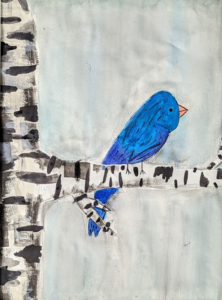 "Blue Bird in Birch," Grace Nevermann, 5th Grade, Mixed Media, St. Joe's