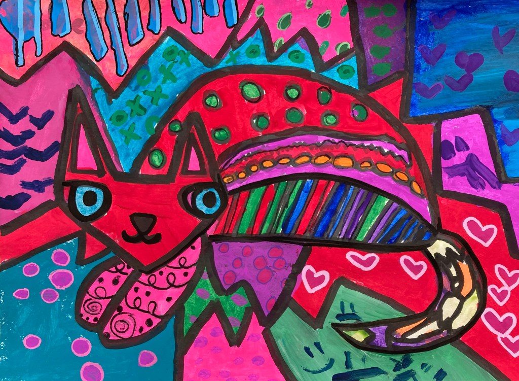 "Crazy Cat," Andrea Meza Garcia, 2nd Grade, Tempera Paint, Luther, $30