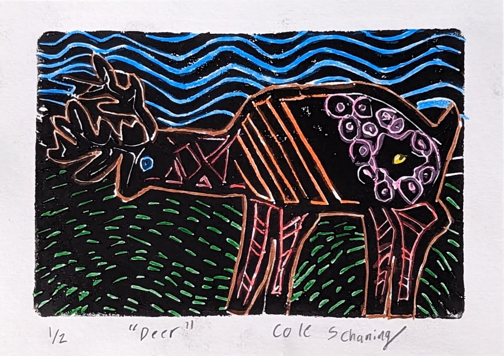 "Deer," Cole Schaning, 6th Grade, Block Print, St. Joe's