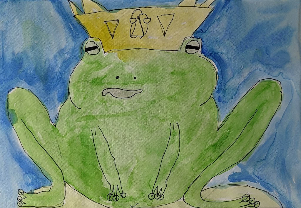 "Frog Prince," Beckett Allard, 3rd Grade, Ink & Watercolor, St. Joe's