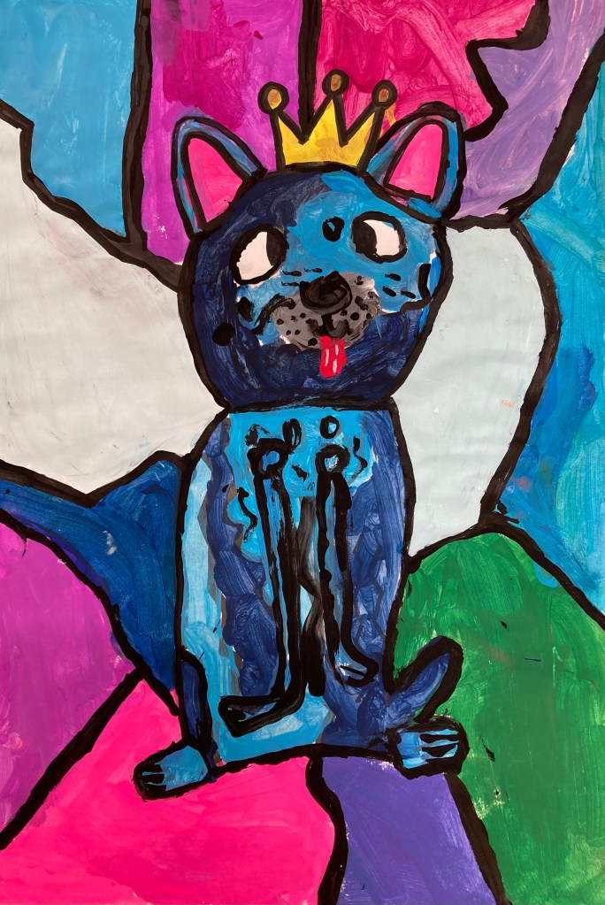 "King Frenchie," Roman Zimmerman, 3rd Grade, Tempera Paint, Luther, NFS