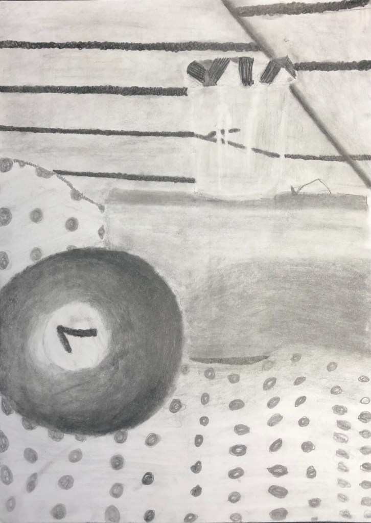"Still Life in Pencil," AJ Reichert, 9th Grade, Pencil on Paper, FAHS