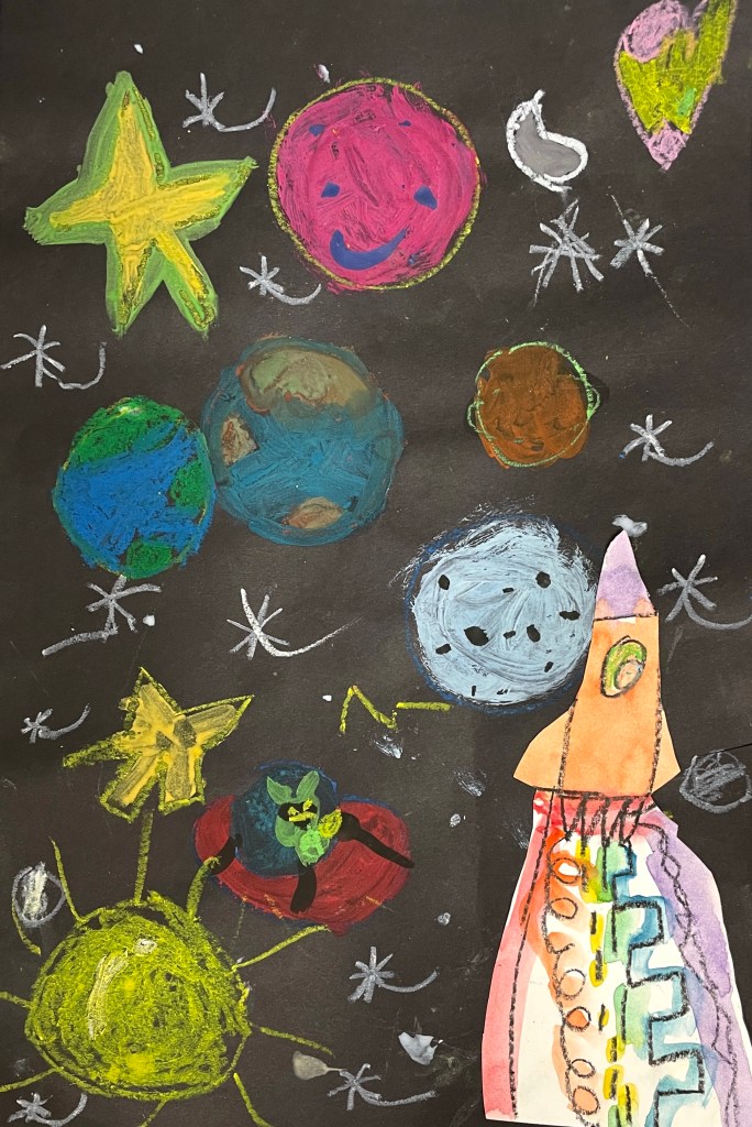"The Astronaut's Space,"Naomi Alvarado_Kindergarten, Mixed Media, Rockwell, $15