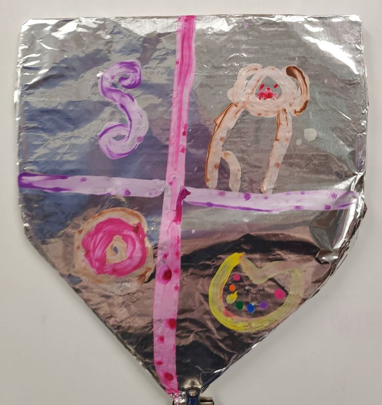 "Coat of Arms," Sophia Velazquez Sanchez, 1st Grade, Aluminum and Tempera, Luther, NFS