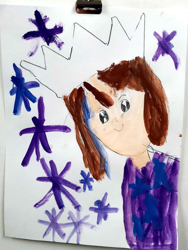 "Royal Self-Portrait," Penelope Ohlesson, 1st Grade, Tempera Paint, Luther, NFS