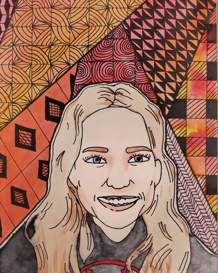 "Warmth Within," Aliannah Chase, Ink & Watercolor, 6th Grade, FAMS, NFS