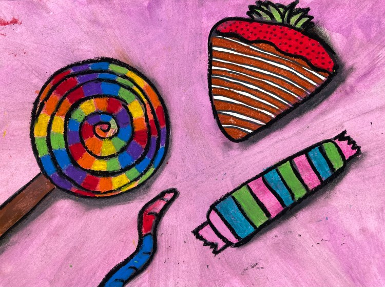 Candy Catastrophe Harper Starkey 5 Oil Pastel and Watercolor Purdy $25