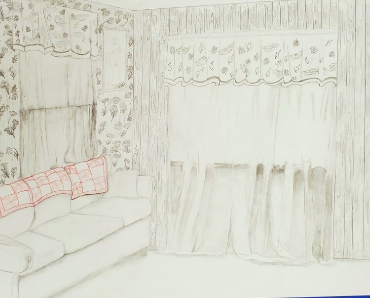 "TV Nostalgia," Zoey King, Graphite & Prismacolor, 8th Grade, FAMS, 40$
