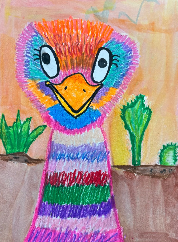 Sunset Ostrich Annastasia Welke Oil Pastel 2 Rockwell NFS