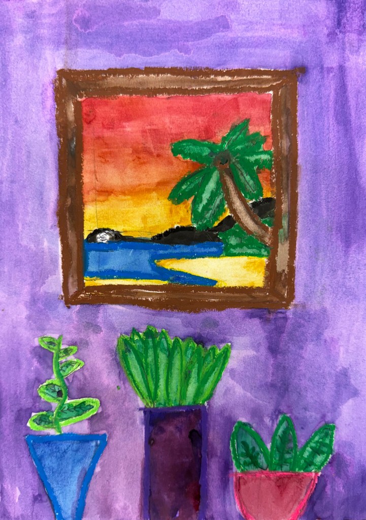 View Out My Window Evelyn Lindsey Watercolor and Oil Pastel 2 Purdy NFS