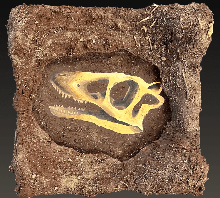 "Dino Dig" AJ Reichert, Acrylic & Dirt, 12, FAHS, NFS