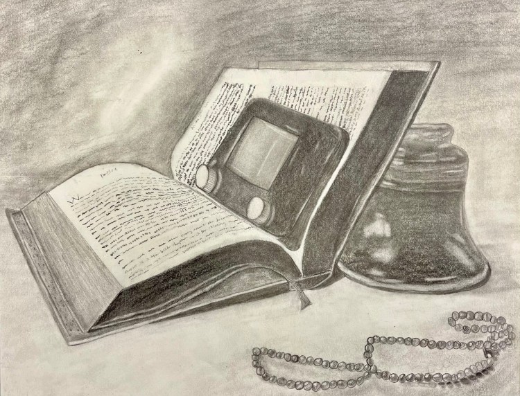 "Life is an Open Book", Elena Fellin, Graphite Drawing, 7th, FAMS, NFS