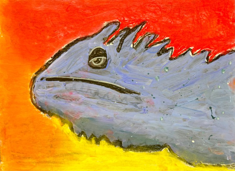 "Water Lizard" Mason Brock, Chalk pastel, 5th, Luther, NFS