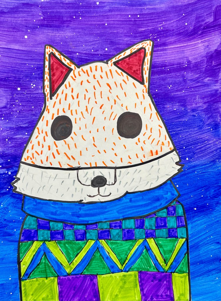 "The Fox in Winter" Samantha Hernandez, Marker and tempera paint, 3rd, Luther, $35.00