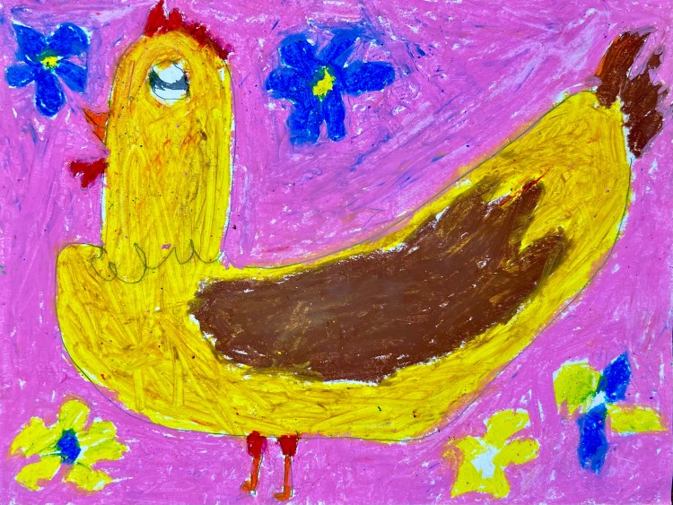 "Violet the Chicken" Blair Wendt, Oil Pastel, 3rd, Luther, NFS