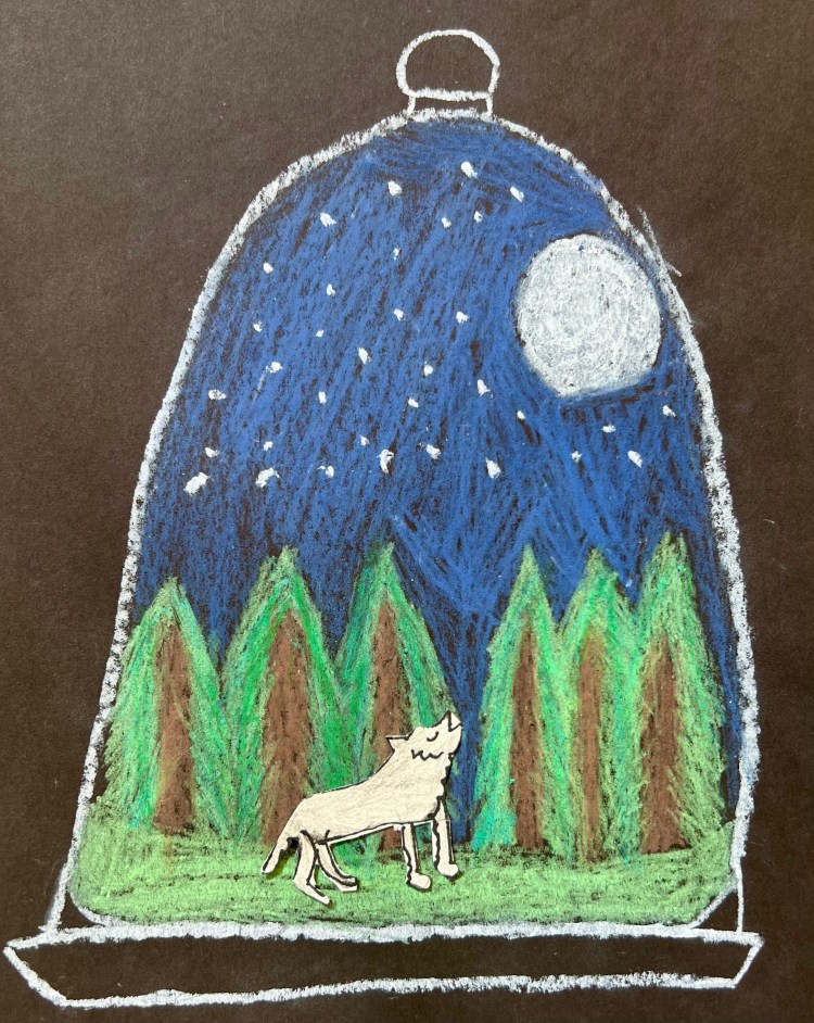 "Wolf Woods" Mavis Jacobson, Crayon and colored pencil, 4th, Barrie, NFS