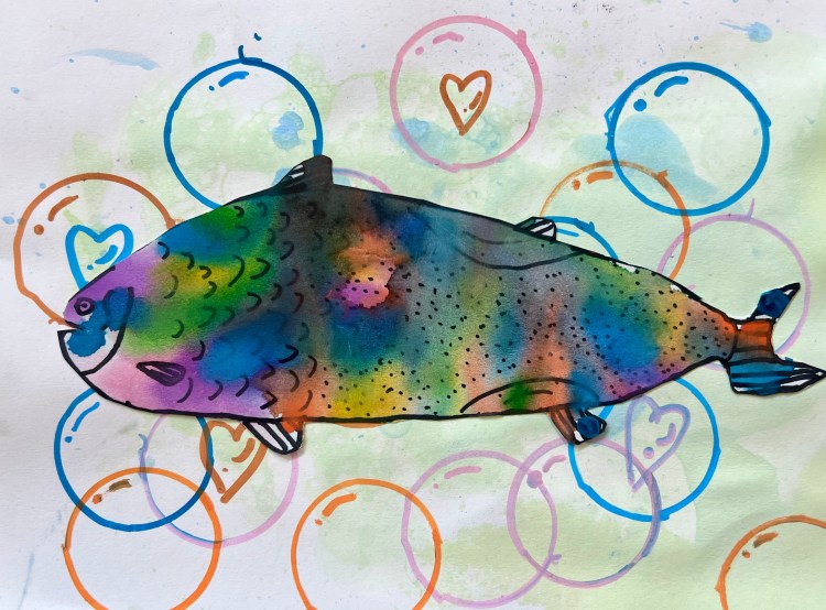 "Rainbow Fish" Clara Seamater, Mixed media, 4th, Barrie, NFS