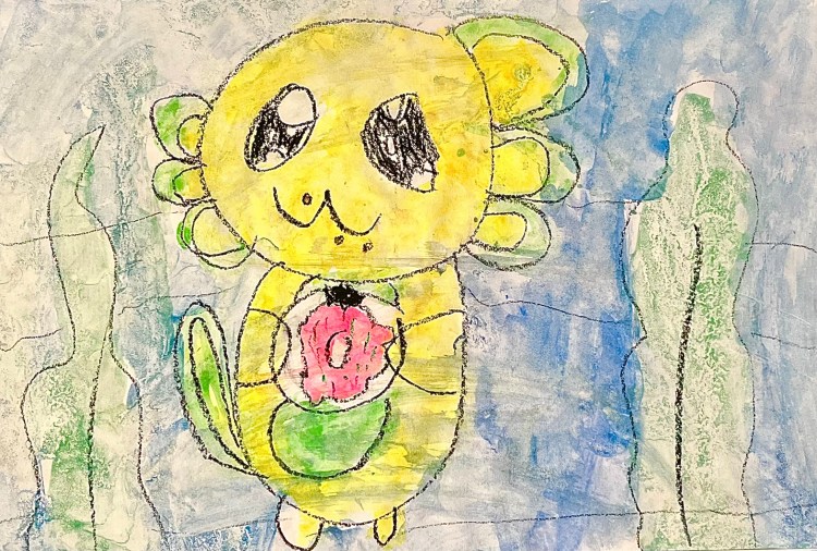 "Axolotl eating a donut", Lucyl Formanek, Watercolor, 2nd, Rockwell, NFS