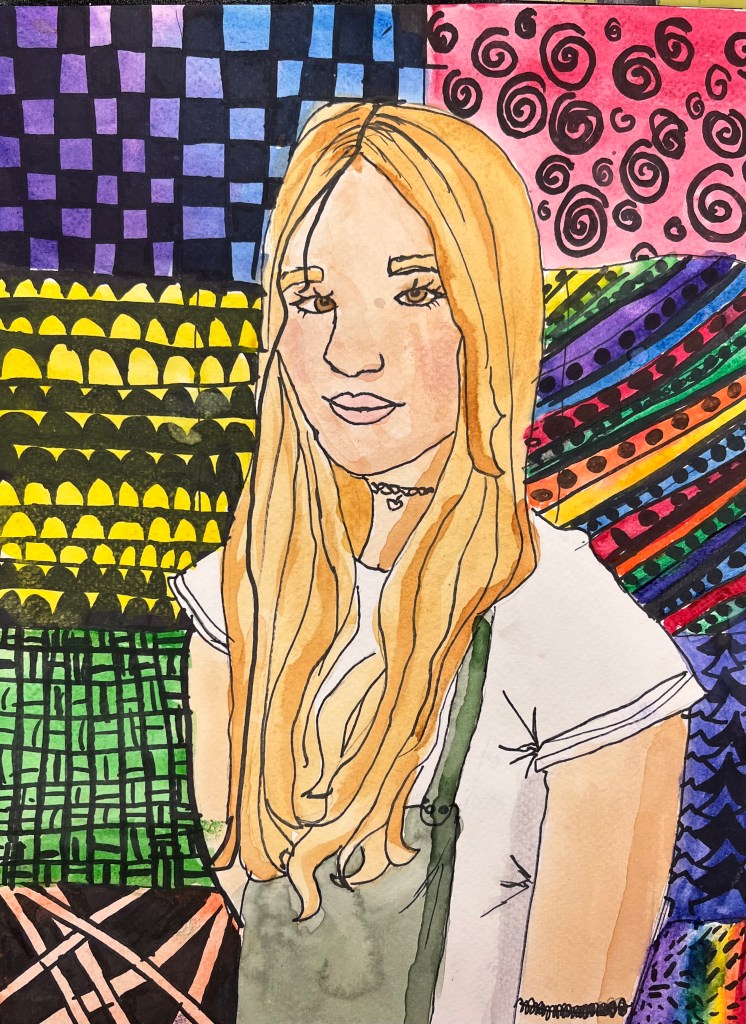 "Self Portrait", Violet Holmes, Watercolor, 6th, FAMS, NFS